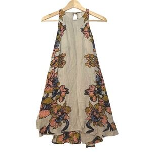 Free People Women's XS Beige Floral Lace-Up Knee Length Dress Boho Summer